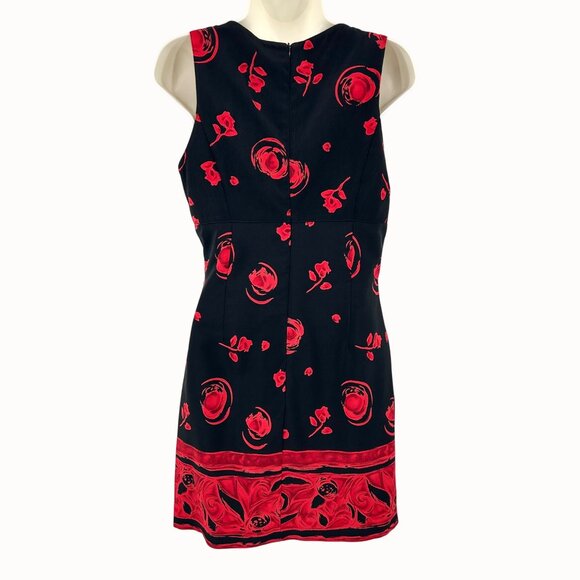 MEZMERIZE GOLD USA BLACK & RED ROSE PRINT SLEEVELESS DRESS W/ CROPPED JACKET - S - Picture 6 of 10